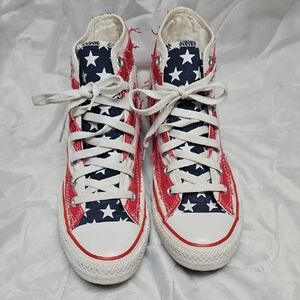 Men's High-Top Star Sneakers - Red, White, and Blue